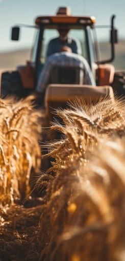 farm worker harvesting wheat golden sunset generated by artificial intelligence